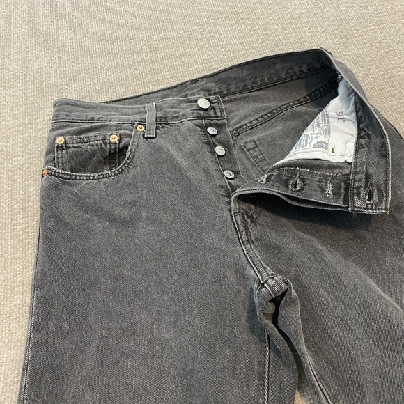 Levi's Denim - Levis 501 Jeans Womens 28 Gray Charcoal Wash Straight Distressed Denim Pants
